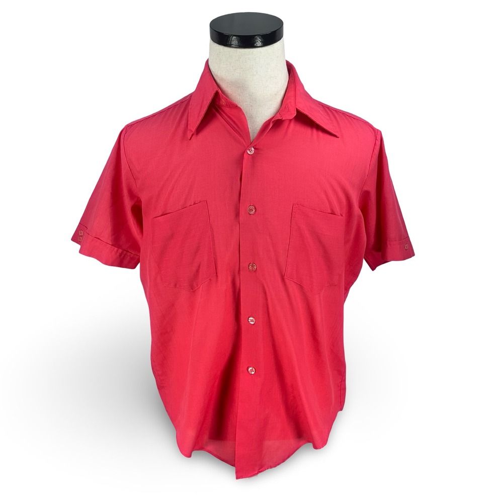 Vintage Westbound Mens Shirt 60s Pink Short Sleeve Button Perma-Pressed Medium
